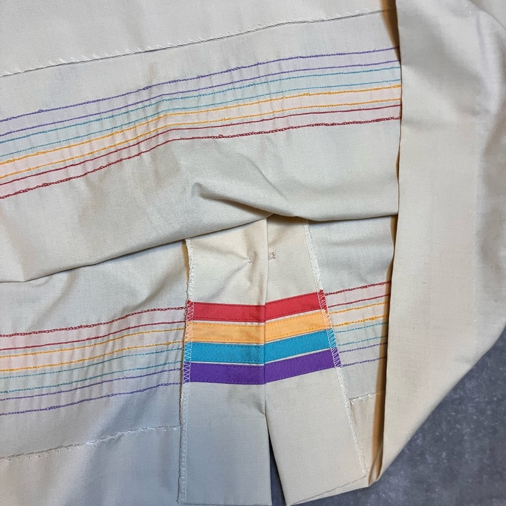 VNTG 70s 80s Rainbow A-Line Toni Todd Dress Cotton Coral Crème Retro S No Sz Tag - Picture 9 of 10